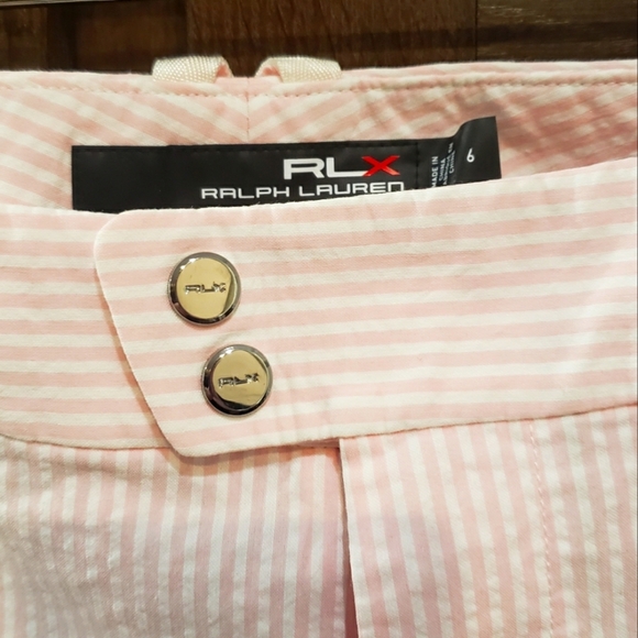 RLX Ralph Lauren Women's Bermuda Golf Shorts White w/ Light Pink Stripes Size 6 - Picture 3 of 4